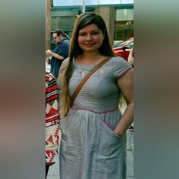 People Tree Gray and Pink Cotton Cut Out Dress US 6 UK 12 - Picture 10 of 10